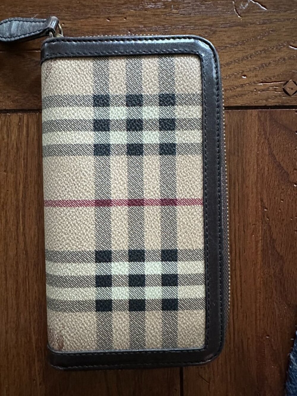 Burberry Nova Check Beige and Brown Plaid Zip Around Long Wallet